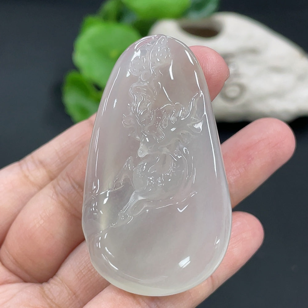 Jadeite Deer Pendant, Total Weight Approx. 25.96g