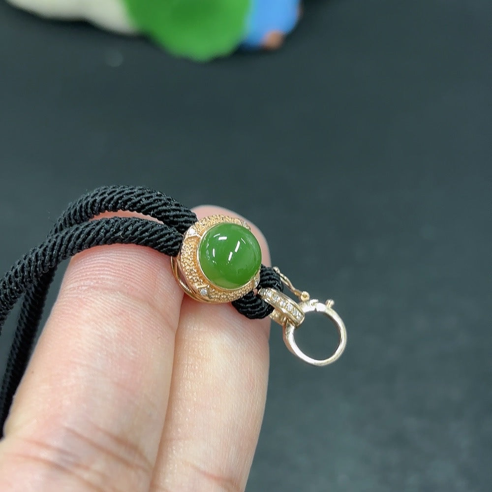 Hetian Jade Jasper Inlaid Pendant 18K with Diamond Accents