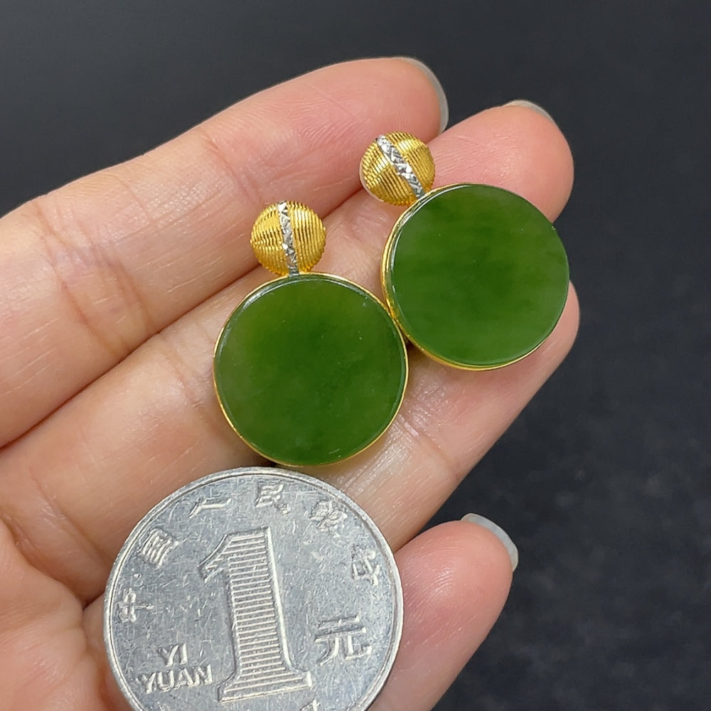 Hetian Jade Jasper Plain Pendant Earrings