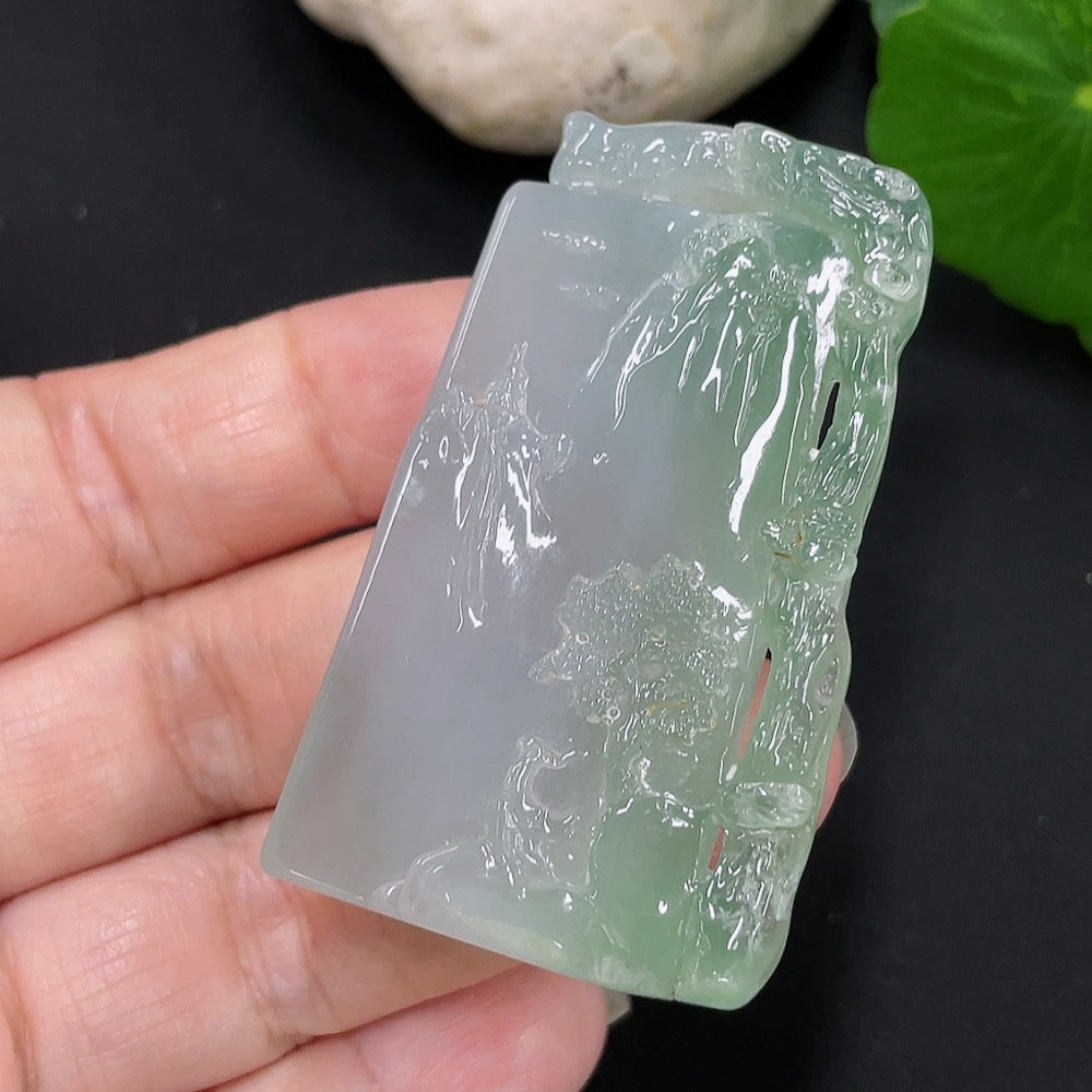 Jadeite Landscape Pendant, Total Weight Approximately 25.5g