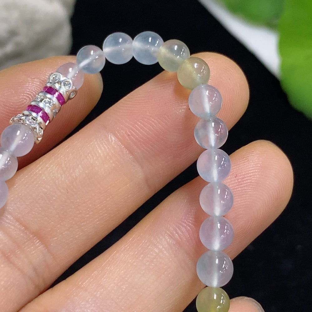 Jadeite bracelet with 4.8mm jade beads from HKHQ, featuring a non-gold design and total weight of 8.22 grams.