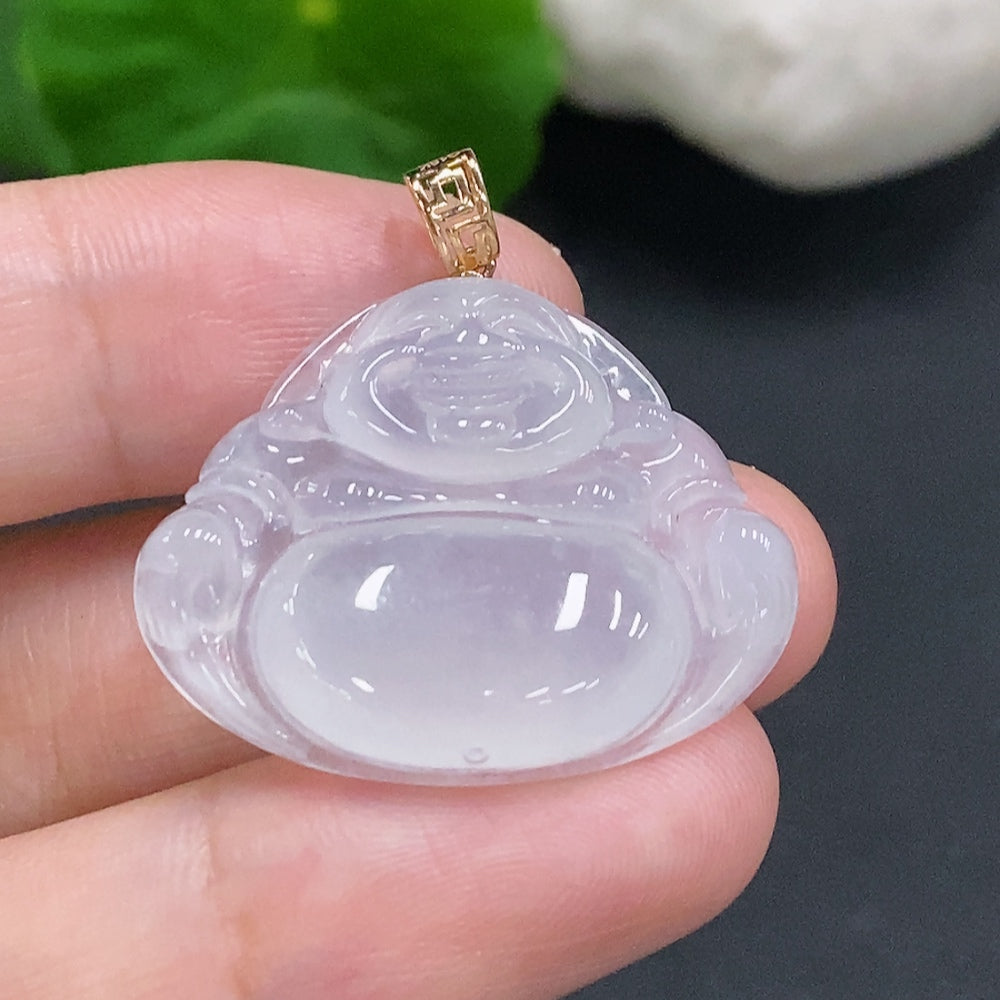 Jadeite Buddha Pendant with 18K Gold Clasp, Total Weight Approximately 6.1g
