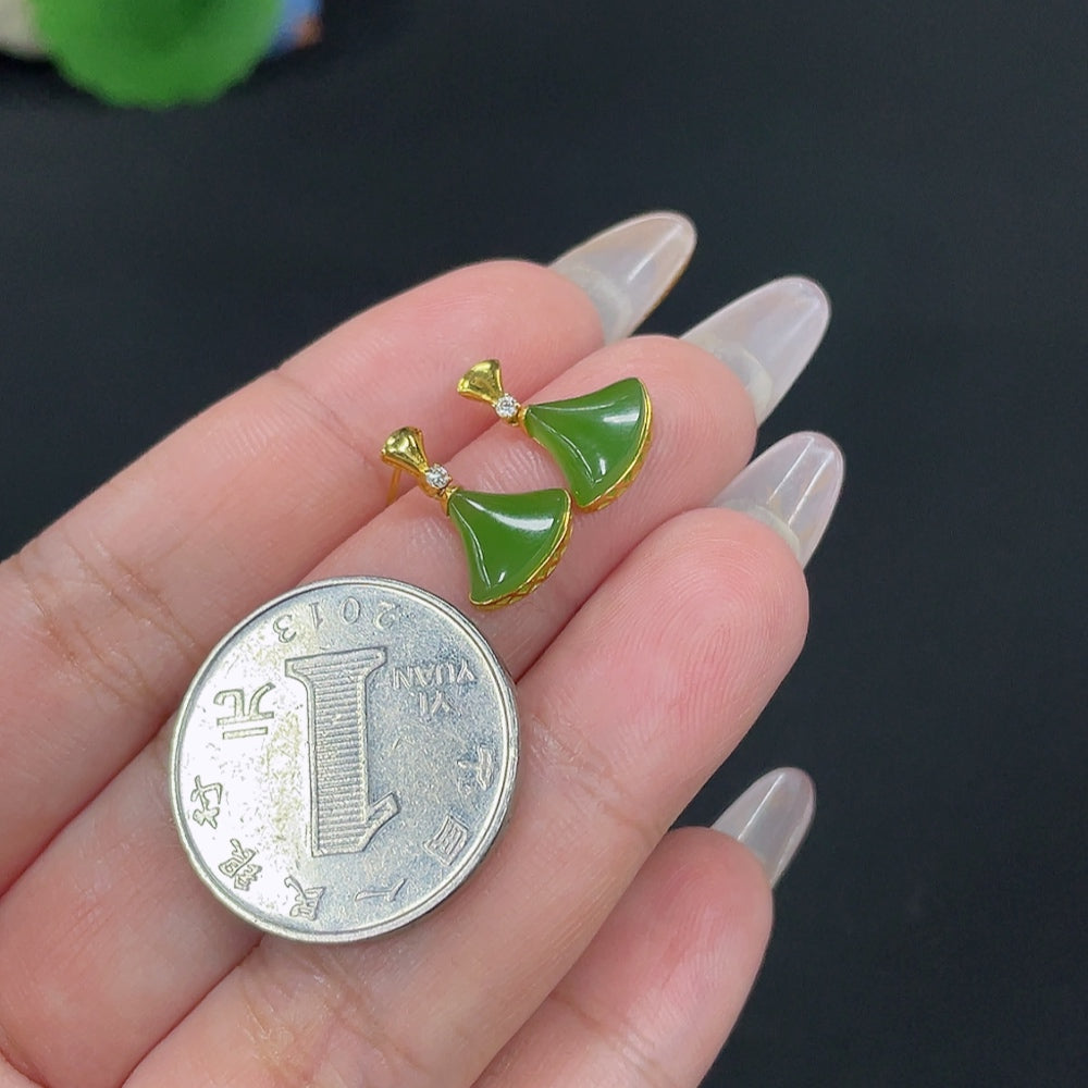 Hetian Jade Inlaid Earrings Total Weight Approx. 1.3g 18k Non-Diamond
