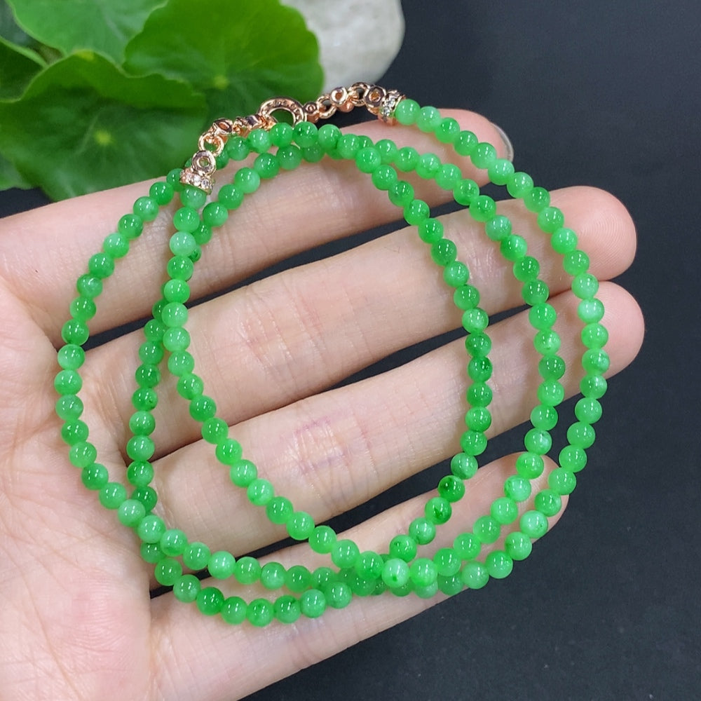 Jadeite Bead Necklace Approx. 3.3mm Non-Gold Total Weight Approx. 12.5g