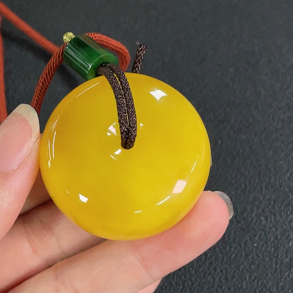 Amber Beeswax Pendant with Non-Natural Accent Stones