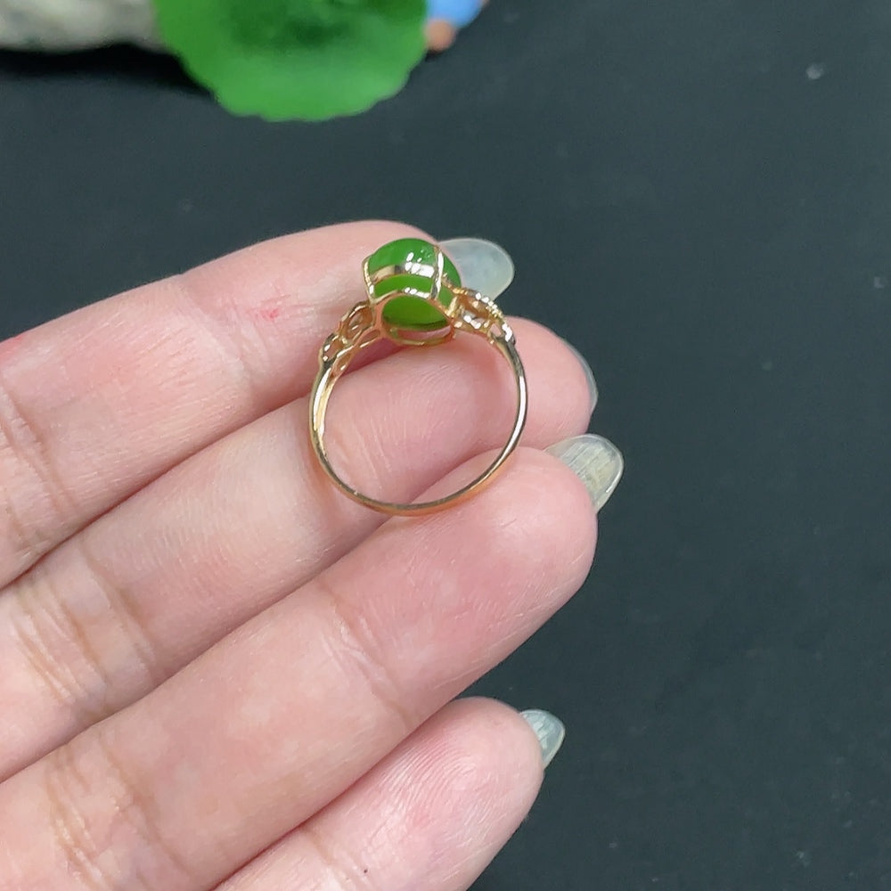 Hetian Jade Inlaid Ring Size 13.5 Total Weight Approx. 1.8g 18k with Diamond Accents
