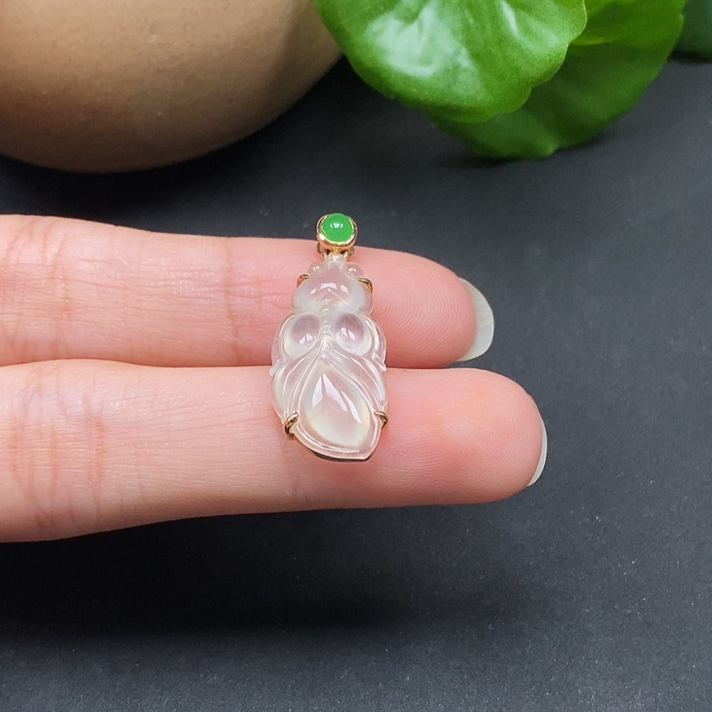 Jadeite inlaid bee pendant on a necklace, crafted with 18K gold, designed by HKHQ, showcasing intricate jade and gold details.