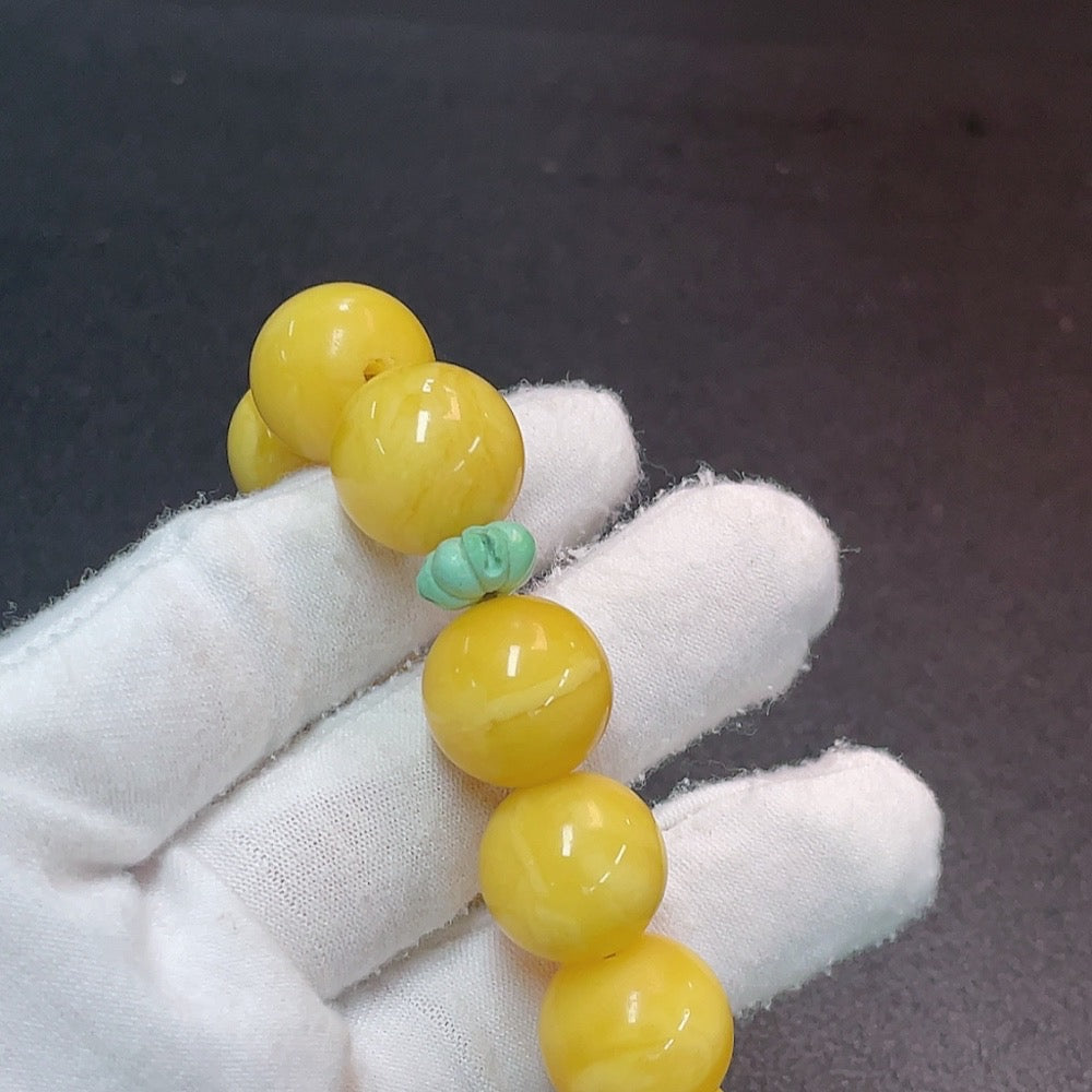 Amber Beeswax Bracelet with Non-Natural Accent Stones, Total Weight Approx. 28.64g, Bead Size 15.4mm