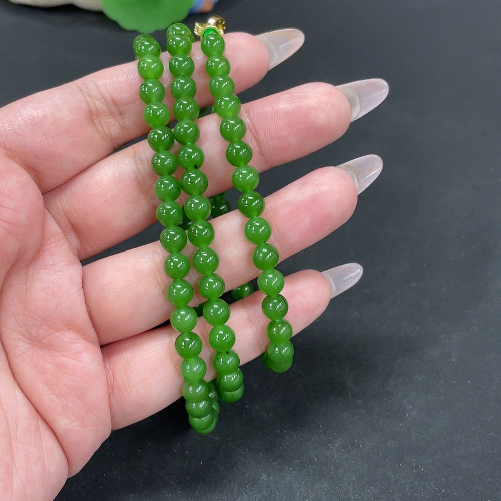 Hetian Jade Bead Necklace Approx.5.9mm Total Weight Approx.37.3g Non-Gold