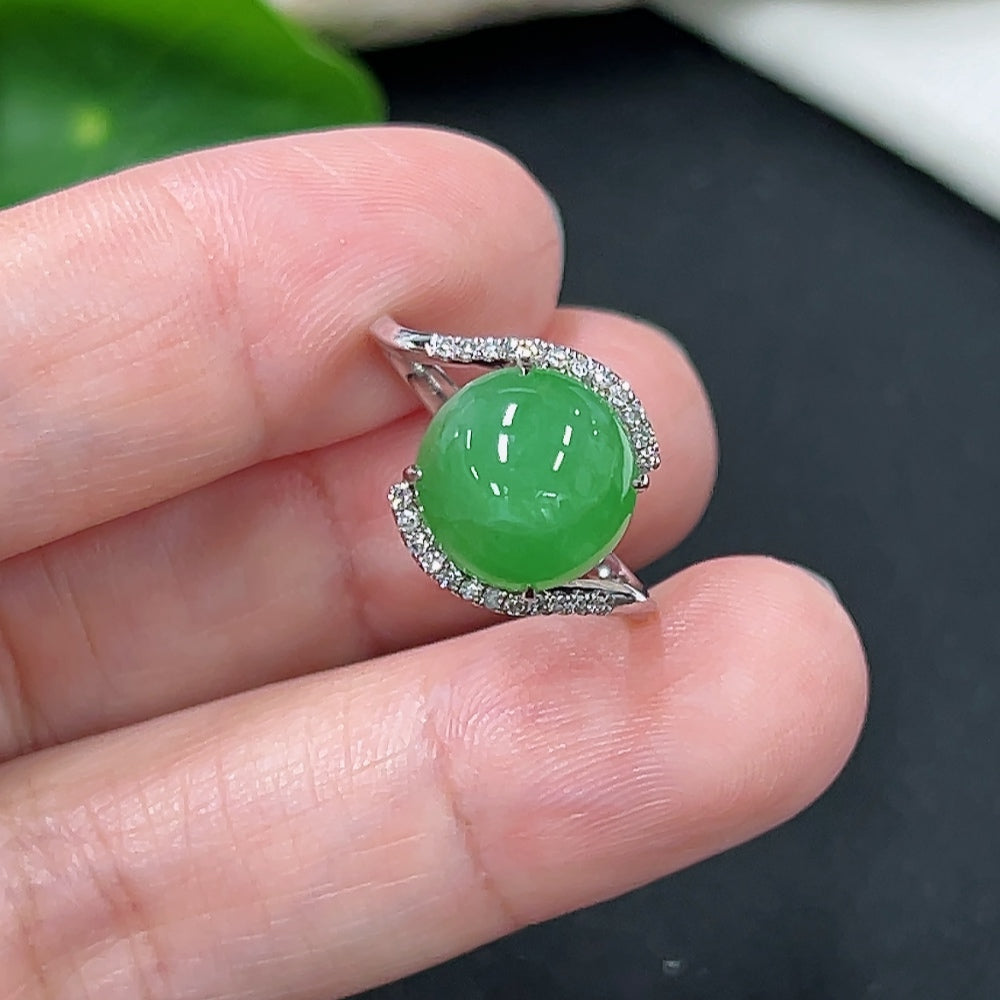 Jadeite Inlaid Ring 18K Gold (With Diamond Accents)
