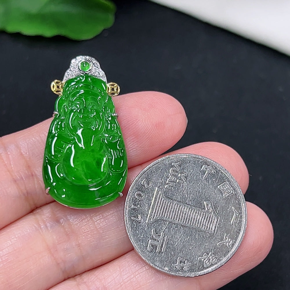 Jadeite K gold-embedded Maitreya pendant with a total product weight of approximately 4 grams (set with diamonds)