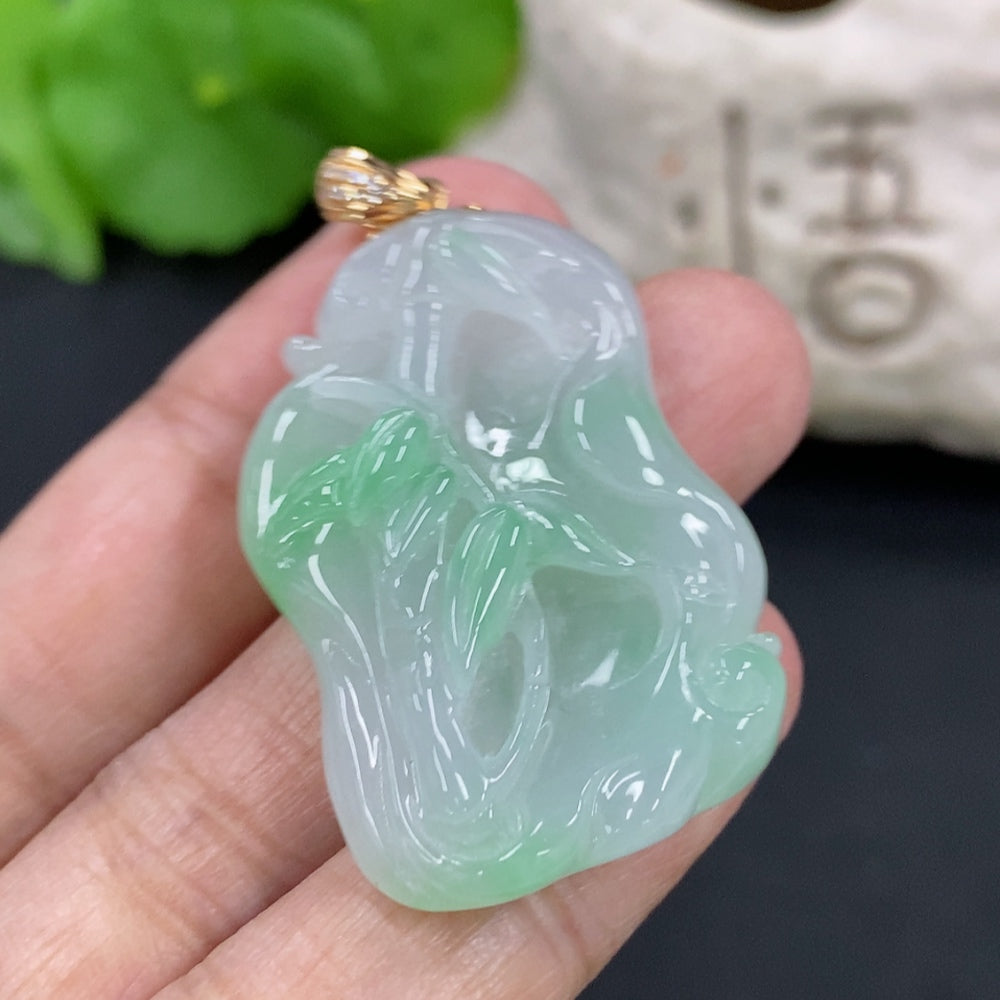 Jadeite Ascending Node Pendant, Total Weight Approx. 12.88g, 18K Gold Clasp, Diamond Accents