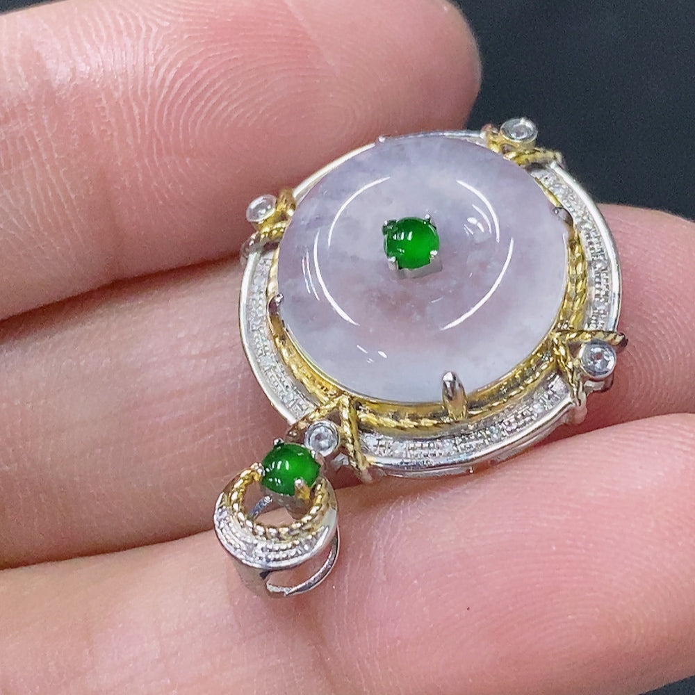 Jadeite Safety Buckle Pendant with 18K Gold Mount, Total Weight Approx. 2.83g, Accented with Diamonds