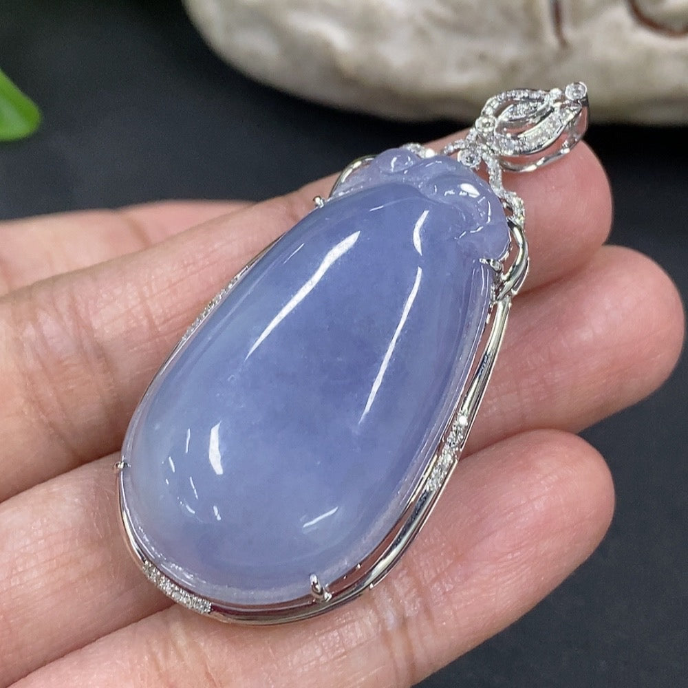 Jadeite Fu Gua Pendant with 18K Gold and Diamond Accents