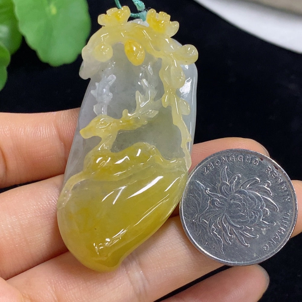 Jadeite Deer Pendant, Total Weight Approx. 39.36g