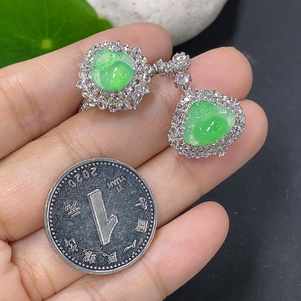 Jadeite Inlaid Pendant Dual-purpose Ring Pendant Size 14 Sell as a Lot 18k with Diamond Accents Total Weight Approximately 11.33g per Lot
