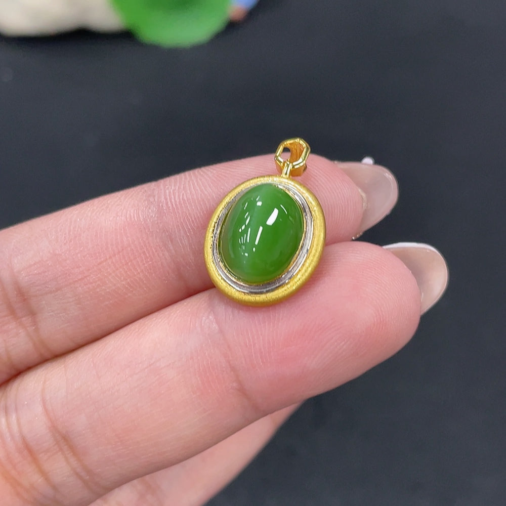 Hetian Jade Inlaid Pendant Total Weight Approx.1.5g 18k