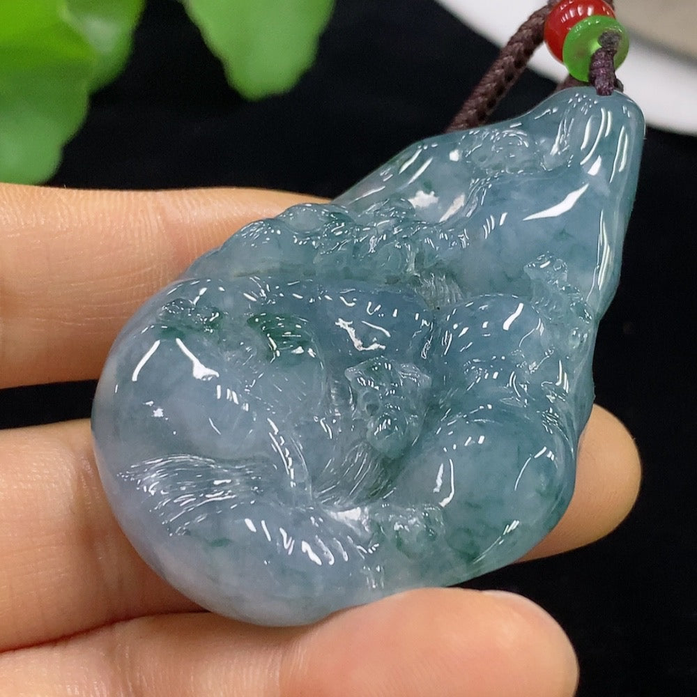 Jadeite Landscape Pendant Total Weight Approx. 49.09g (including rope weight) with non-A grade beads