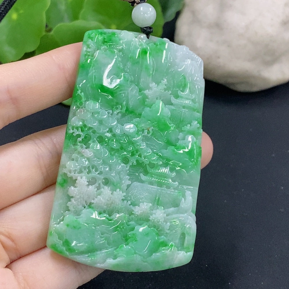 Jadeite landscape pendant with a (including rope weight)