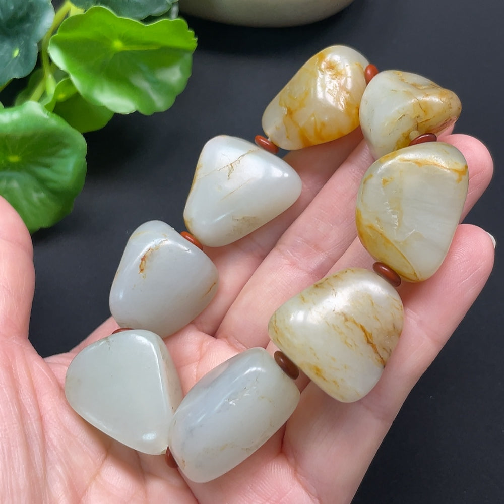 Hetian Jade Bracelet, Color Origin Undetermined, Beads Not Hetian Jade, Total Weight Approx. 110.72g