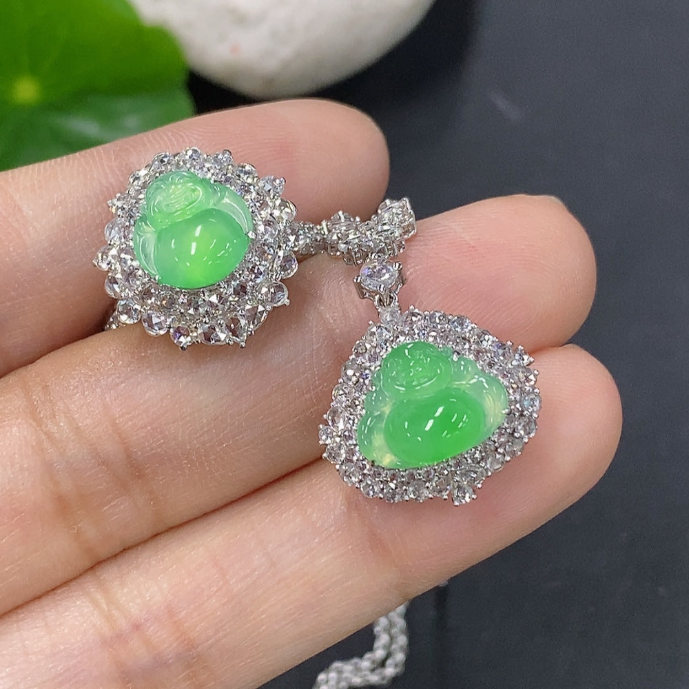 Jadeite Inlaid Pendant Dual-purpose Ring Pendant Size 14 Sell as a Lot 18k with Diamond Accents Total Weight Approximately 11.33g per Lot