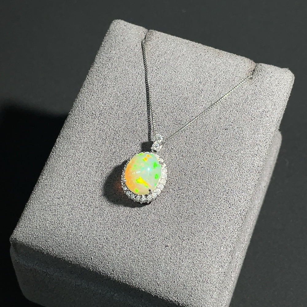 Opal Necklace with Diamond Accents, Pendant Pt87%, Chain Pt84%