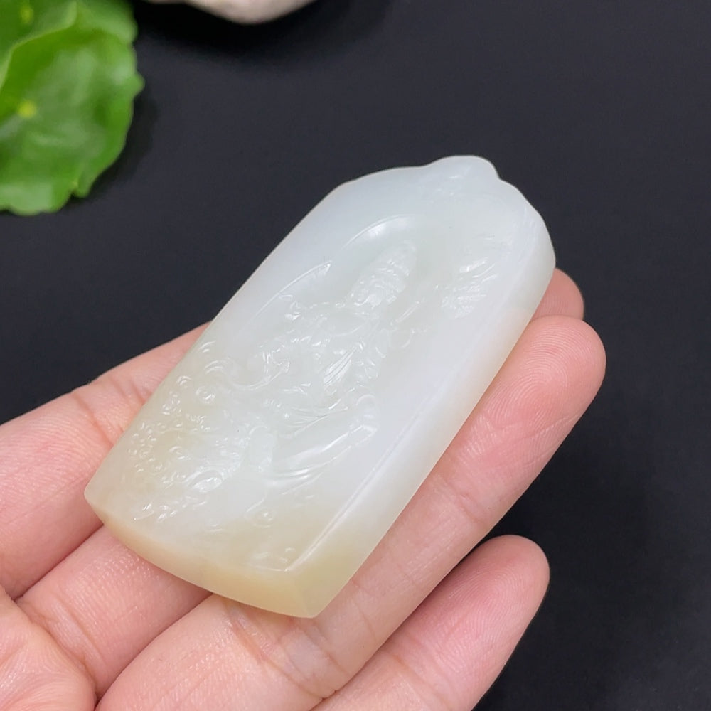 Hetian Jade Pendant Manjushri Bodhisattva Total Weight Approx. 40.1g