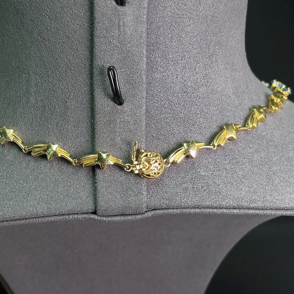 Topaz inlaid necklace, no imprint, tested gold content 18k gold, total product weight approximately 27.01 grams