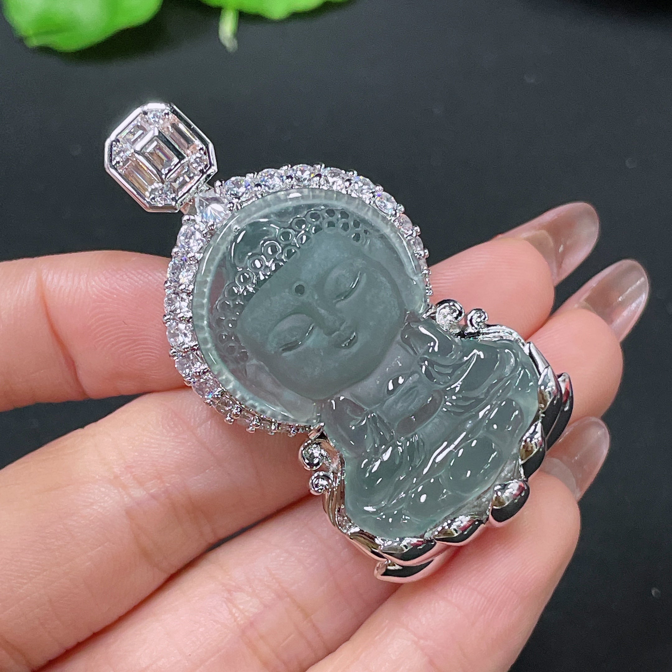 Jadeite Pendant Baby Buddha Non-Gold Total Weight Approx. 18.9g