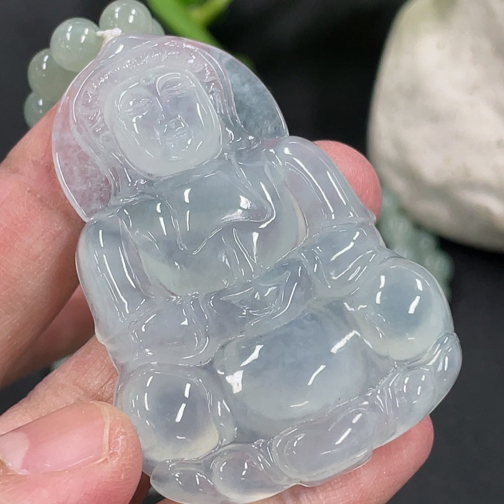Jadeite Guanyin Pendant with Chain, approx. 6.1mm, total weight approx. 60.5g