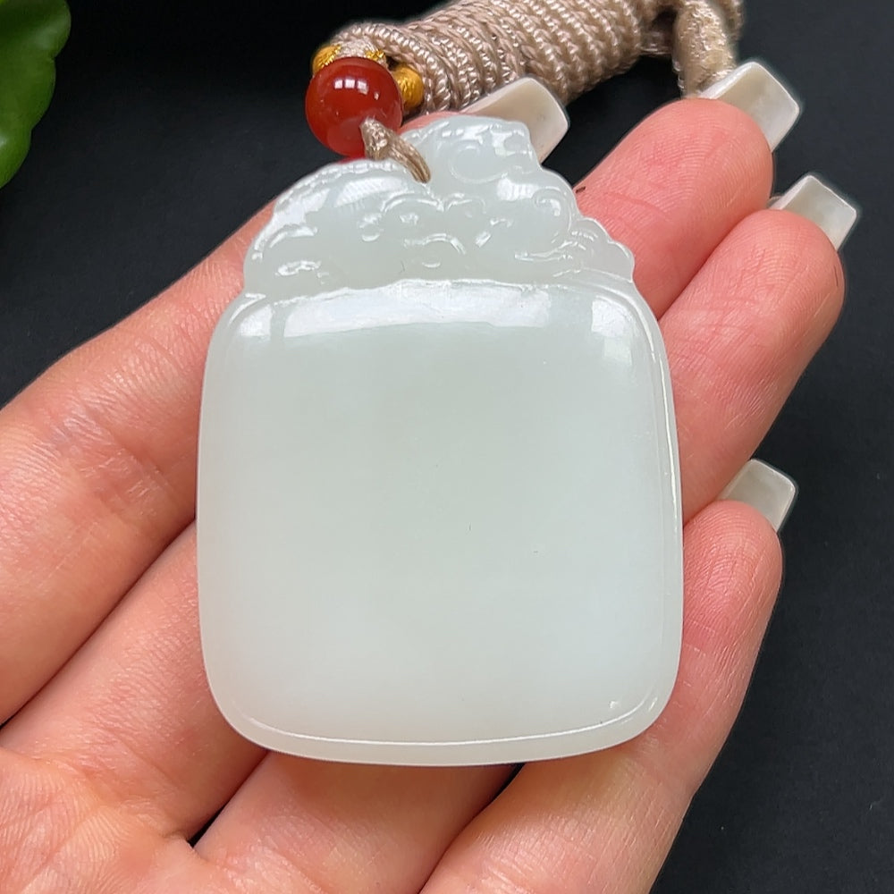 Hetian Jade Plain Pendant with Rope