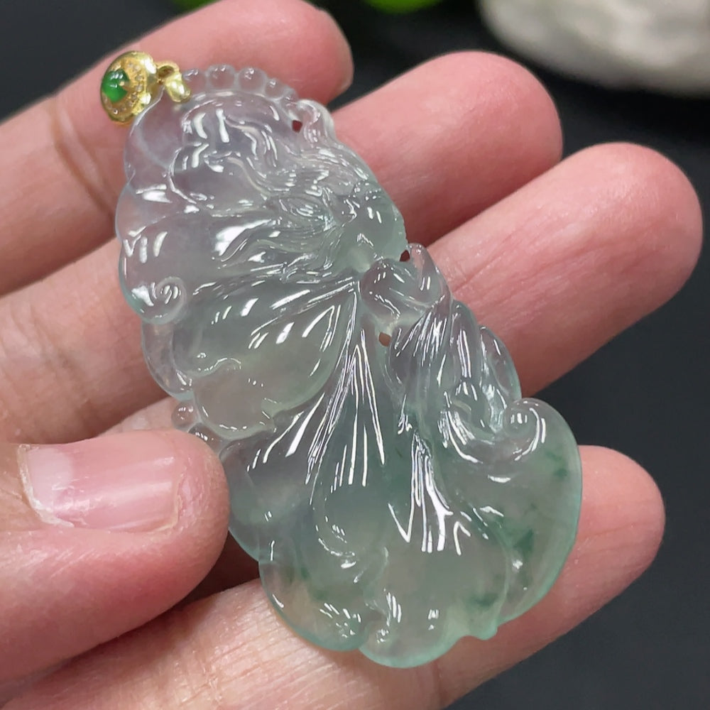 Jadeite Butterfly Fairy Pendant with 18K Gold Clasp, Total Weight Approx. 10.1g