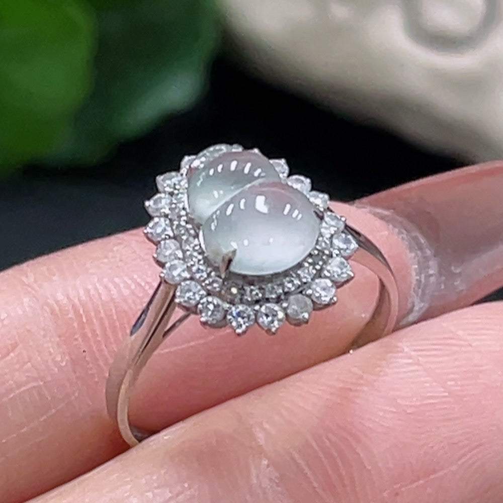 Jadeite Gourd Inlaid Ring 18K Gold Size 15 Total Weight Approx. 1.79g With Diamond Accents
