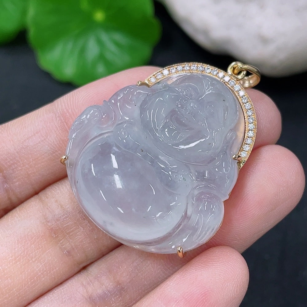 Jadeite Buddha Pendant with 18k Gold and Diamond Accents