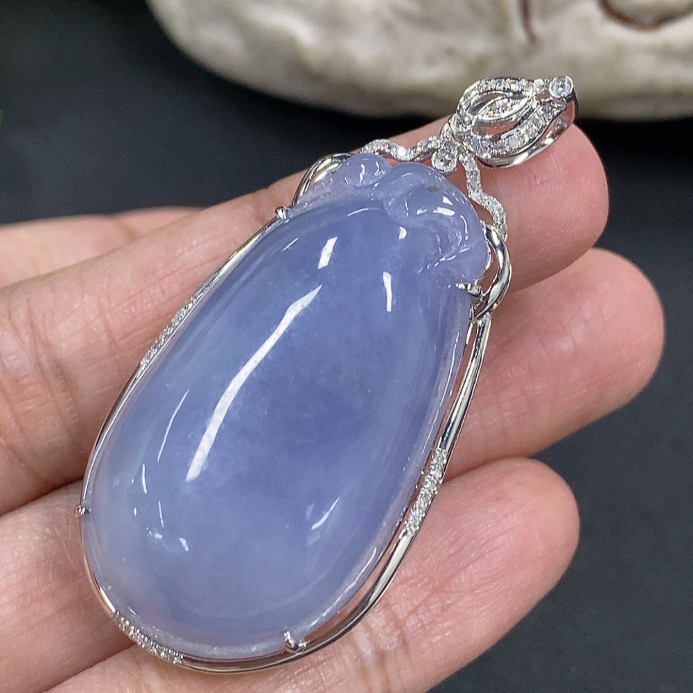 Jadeite Fu Gua Pendant with 18K Gold and Diamond Accents