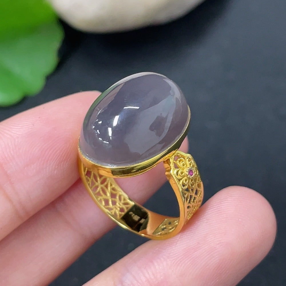 Hetian Jade Inlaid Ring 18k Gold