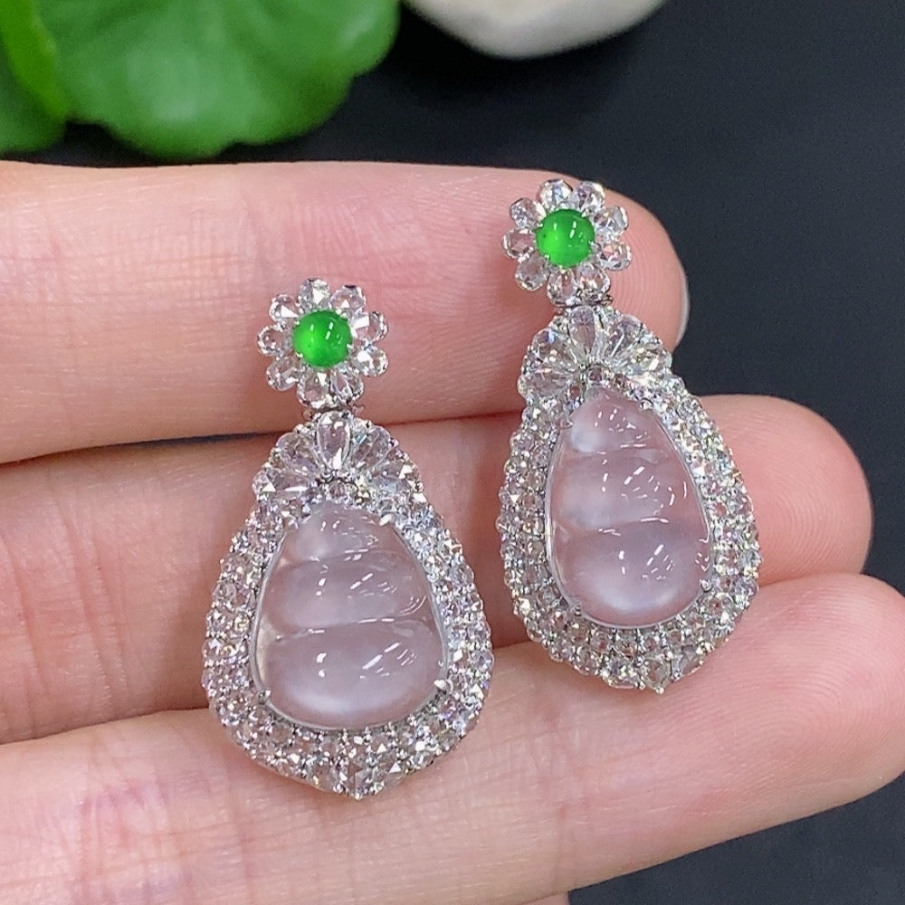 Jadeite Lucky Bean Pendant Lot in 18K Gold with Diamond Accents