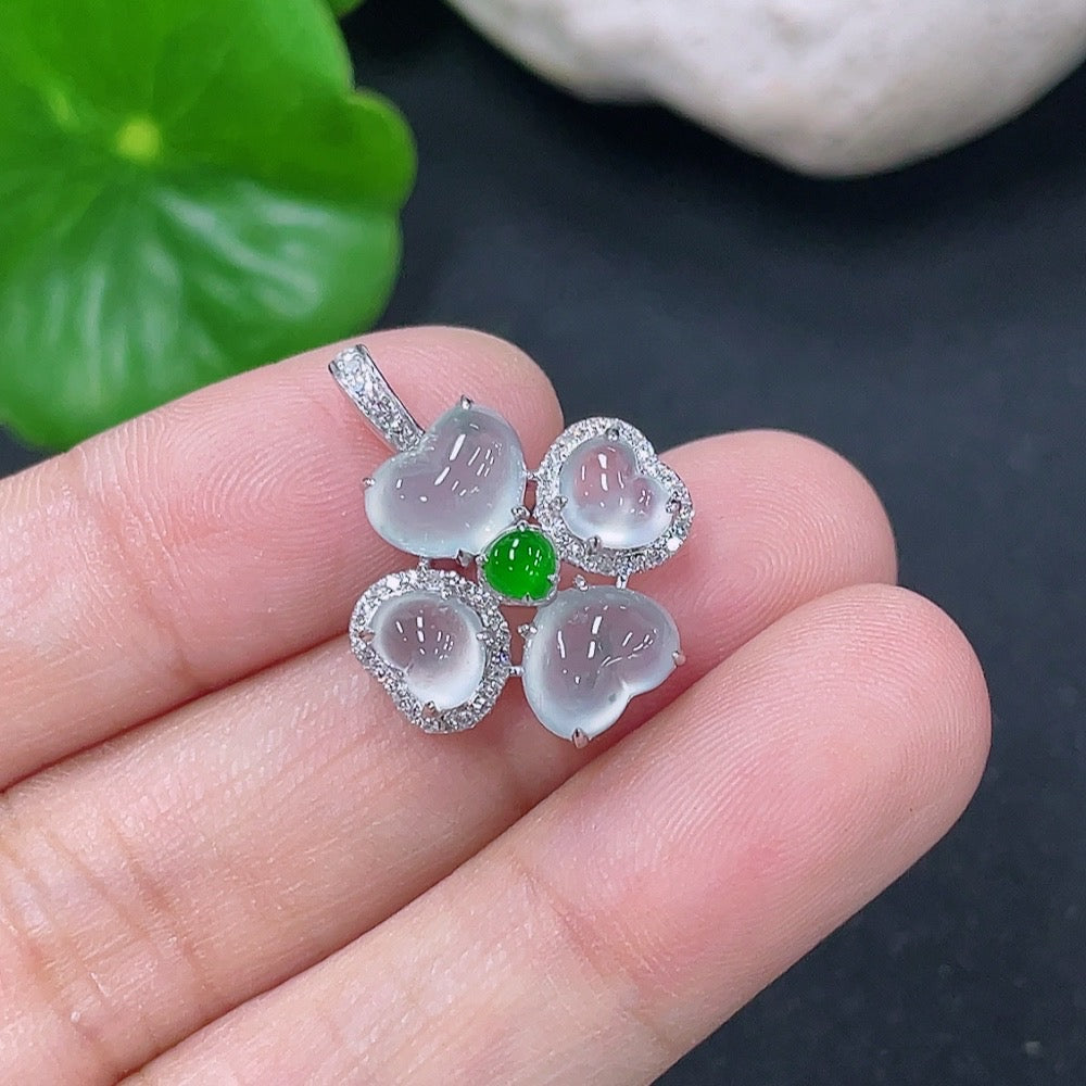 Jadeite Bezel-set Cabochon Pendant with 18K Gold and Diamond Accents