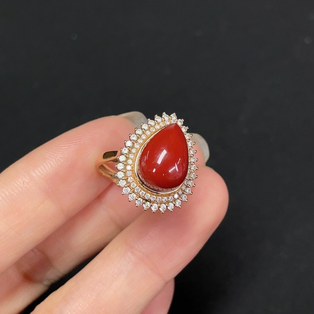 Southern Red Agate Ring in 18K Gold with Diamond Accents
