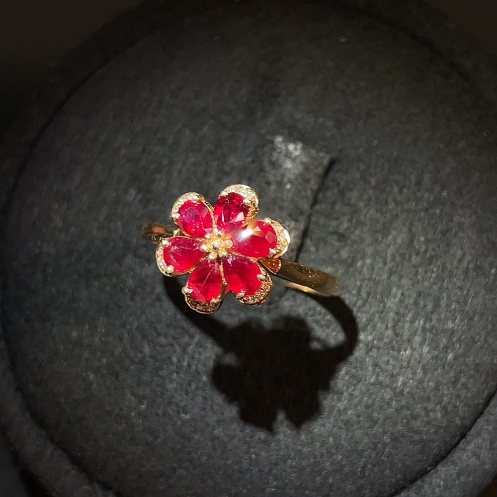 Ruby Inlaid Ring and Pendant Dual-purpose Style, 18k Gold, Size 17, Total Weight Approximately 2.27g, Filled, Set with Diamonds