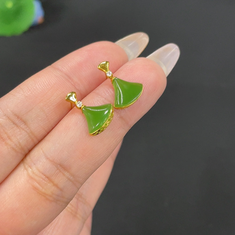 Hetian Jade Inlaid Earrings Total Weight Approx. 1.3g 18k Non-Diamond