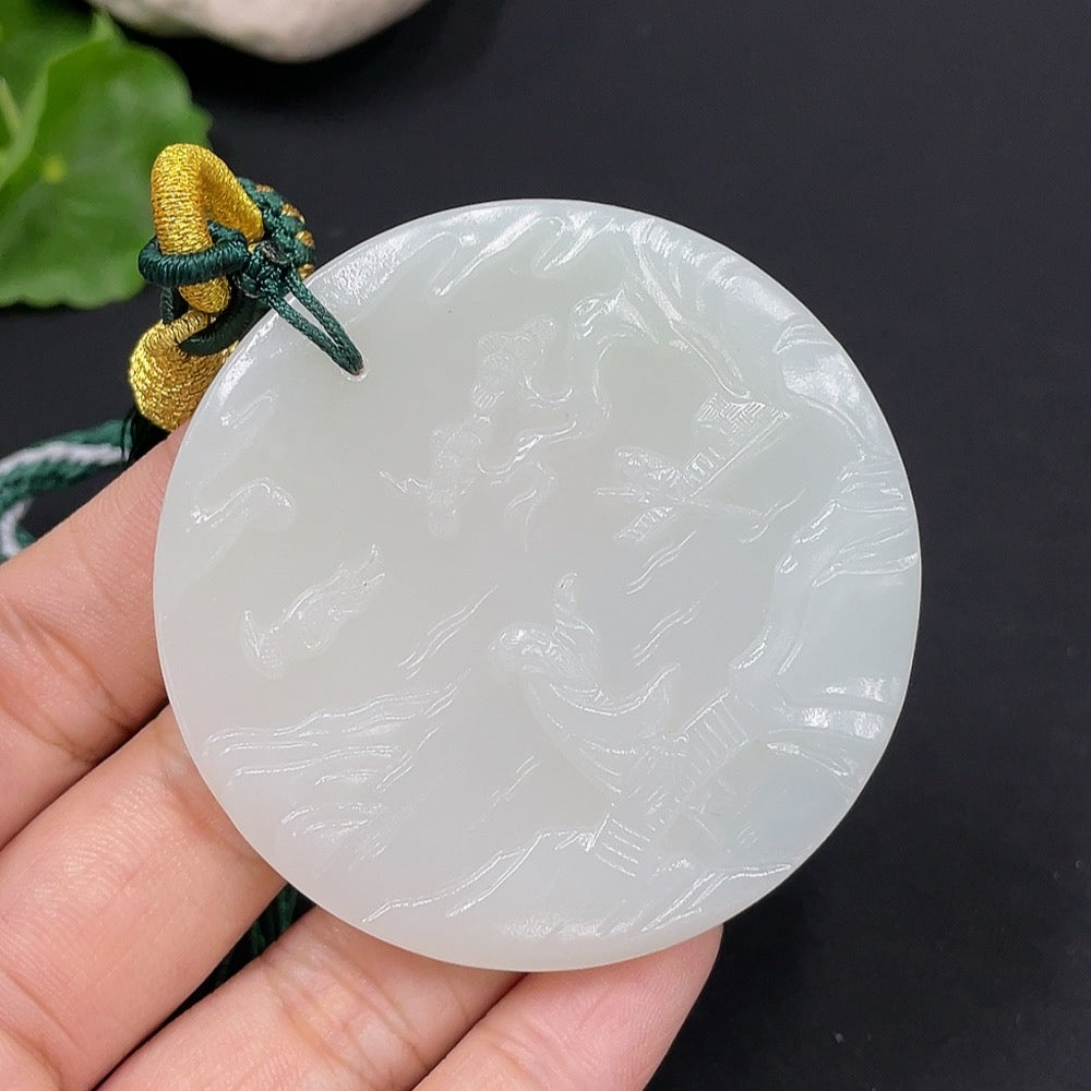 Hetian Jade Pendant Landscape Plaque Total Weight (with rope): 45.7g