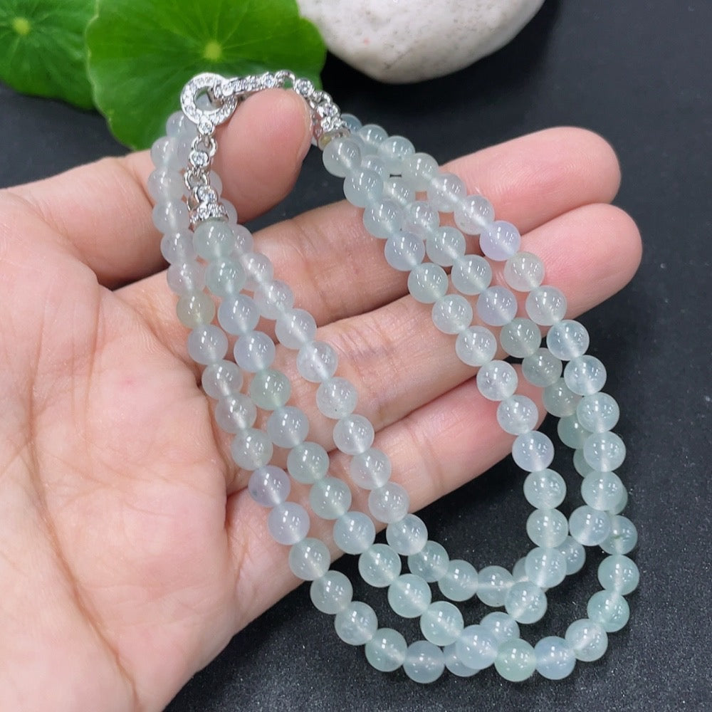 Jadeite beaded necklace with 5mm jade beads, non-gold, weighing approximately 25.5 grams, by HKHQ.