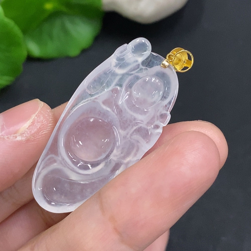Jadeite Maitreya Pendant with 18K Gold Clasp, Total Weight Approximately 6.3g, Set with Diamonds