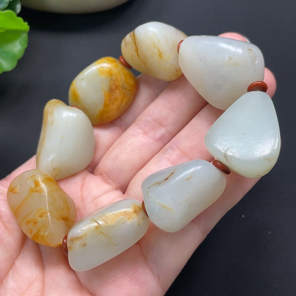 Hetian Jade Bracelet, Color Origin Undetermined, Beads Not Hetian Jade, Total Weight Approx. 110.72g