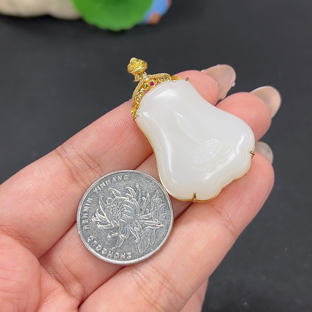 Hetian Jade Inlaid Pendant Ping Ping An An Total Weight Approx. 18.3g 18k Non-Diamond