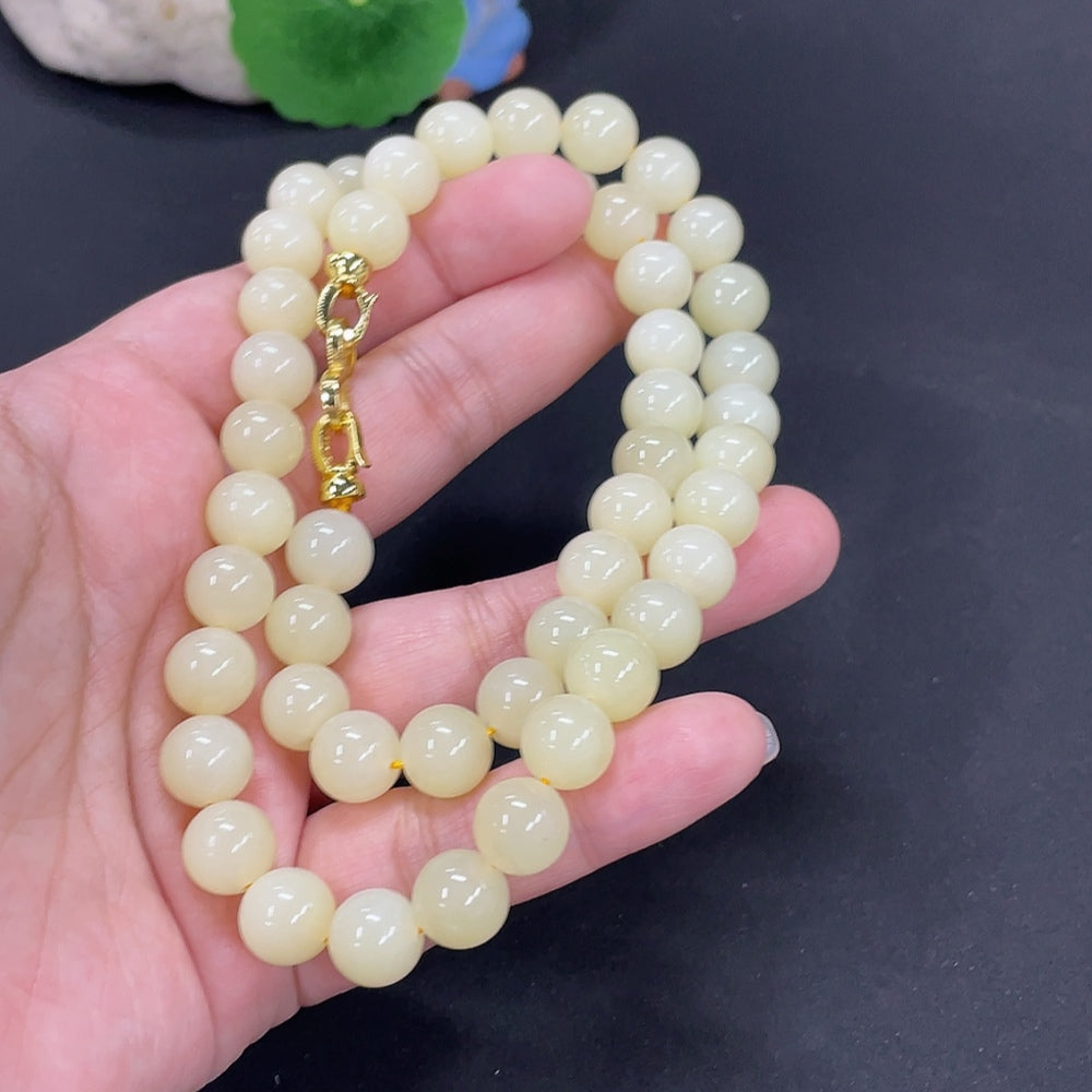 Hetian Jade Bead Necklace Approx.9.7mm Total Weight Approx.73.2g Non-Gold