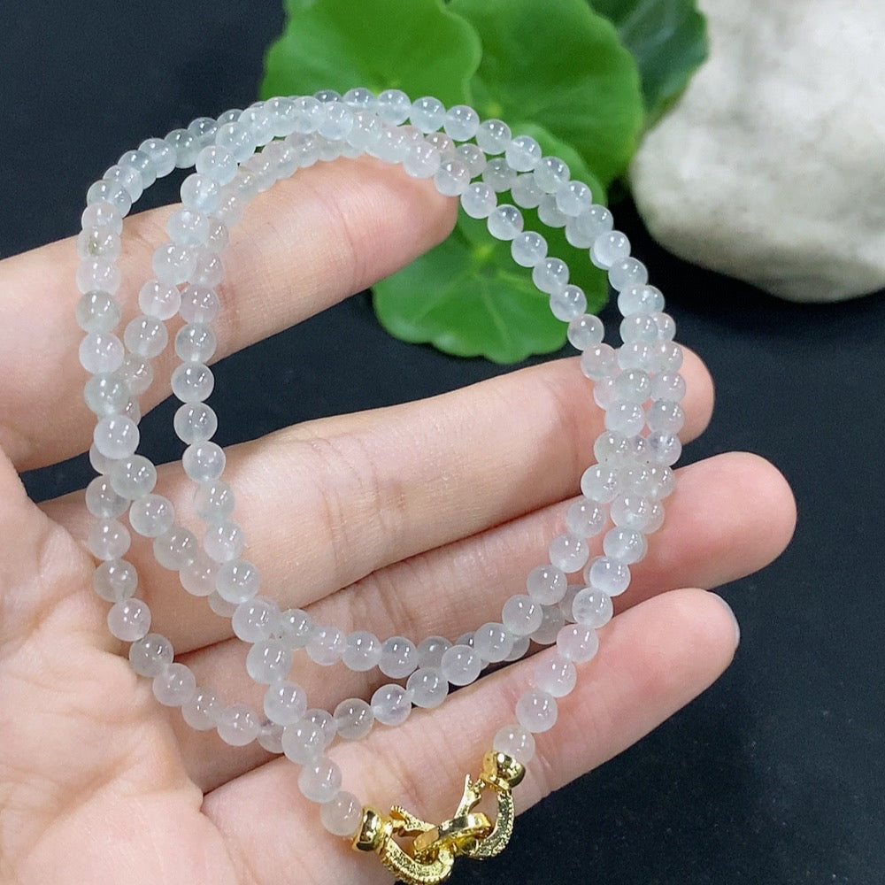 Jadeite bead necklace with 3.9mm beads, non-gold inlaid, weighing approximately 16.8g, displayed on a plain background.