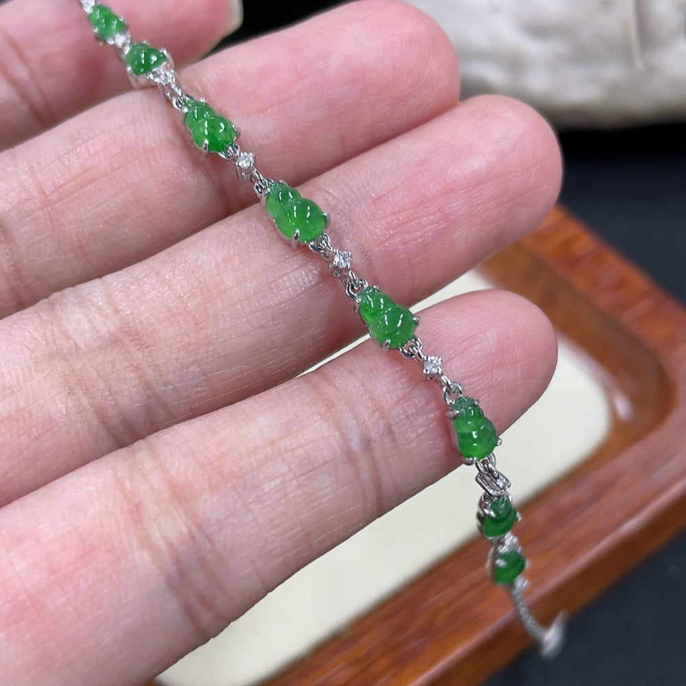 Jadeite Gourd Inlaid Bracelet 18K Gold Inlaid with Diamonds