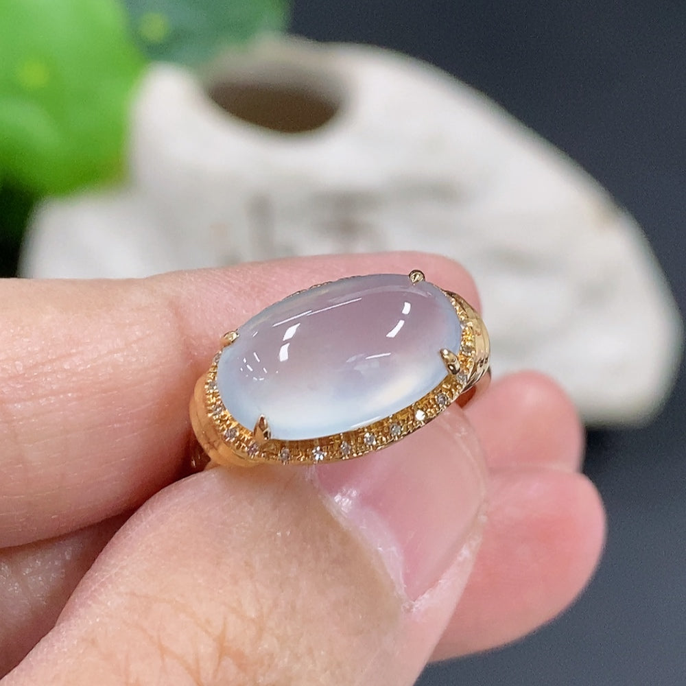 Jadeite Ring 18k with Diamond Accent